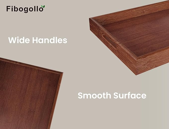 Bamboo Set of 2 Serving Tray with Handles,Decorative Trays Platter,Breakfast Tray in Bed,Food Drinks Tray for Eating,Working,Storing(Brown)