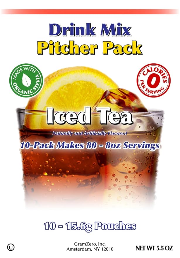 GramZero Iced Tea, Sugar Free Drink Mix, Pitcher Pack, Great For Nutrition Club Loaded Tea, Zero Calorie, Stevia Sweetened