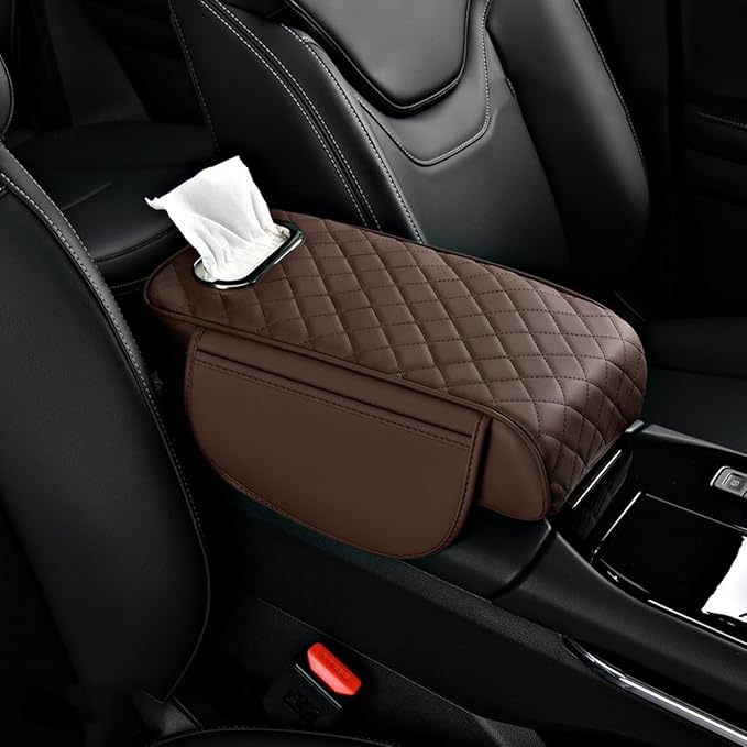 Car Armrest Covers for Infiniti QX60 2013–2025,Leather Protection Padding Center Console Cushion Storage Box Mat Pad Cover Protector,Brown