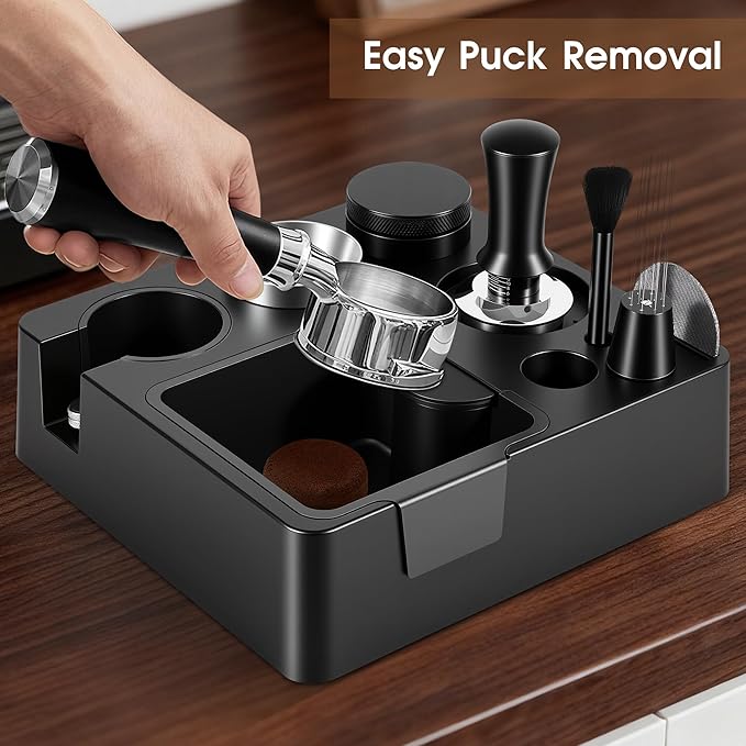 54mm Espresso Accessories Kit, Espresso Knock Box and Tamping Station, Coffee Tamper, Distributor, WDT Distribution Tool, Dosing Funnel and Puck Screen Set Fits Breville 54 mm Portafilter