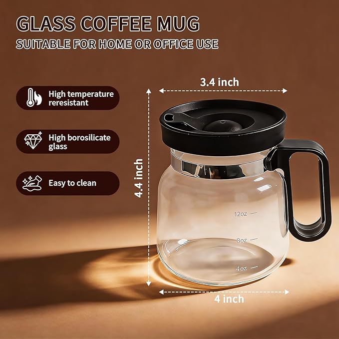 16 Oz Glass Coffee Pot Mug, Mini Coffee Pot Cup, Novelty Heatproof Large Capacity Clear Cup with Handle & Spill Proof Lid, Comes Straw & Coasters, Talk About for Coffee Lovers & Office Desk
