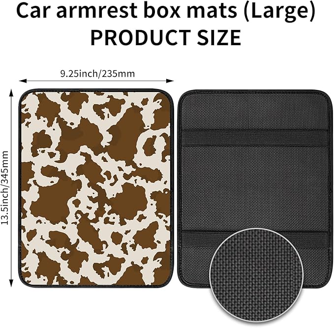 Car Center Console Cover, Universal Soft Large Neoprene Auto Armrest Seat Box Cover, Funny Car Decor Accessories Fit for Most Cars, Vehicles, SUVs Cute Brown Cow Print