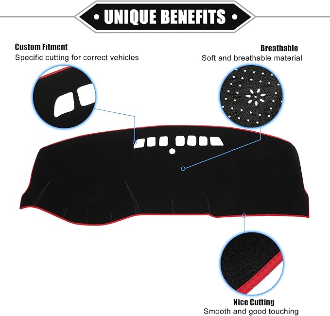 Car Dashboard Cover Mat Compatible for Buick LaCrosse 05-08, Protective Polyester Black Red Center Console Interior Trim Dash Board Mat