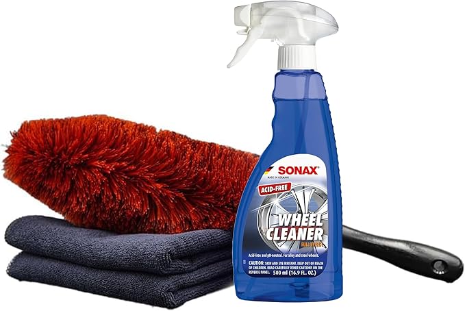 SONAX Wheel Cleaner Brush Combo | Complete Car Wheel Cleaning Kit | Brake Dust Remover, Microfiber Towel | Professional-Grade, Easy to Use | SON-232200-AZBN