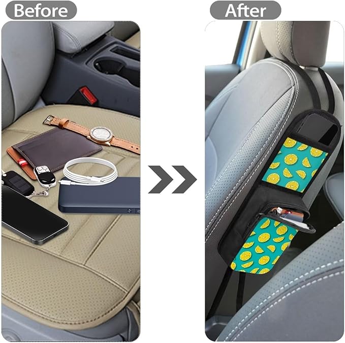 Lemon Car Seat Storage Pouch for Women Front Seat Side Hanging Bag Car Organizer Pocket for Purse Wallet Phone Card,Easy Install