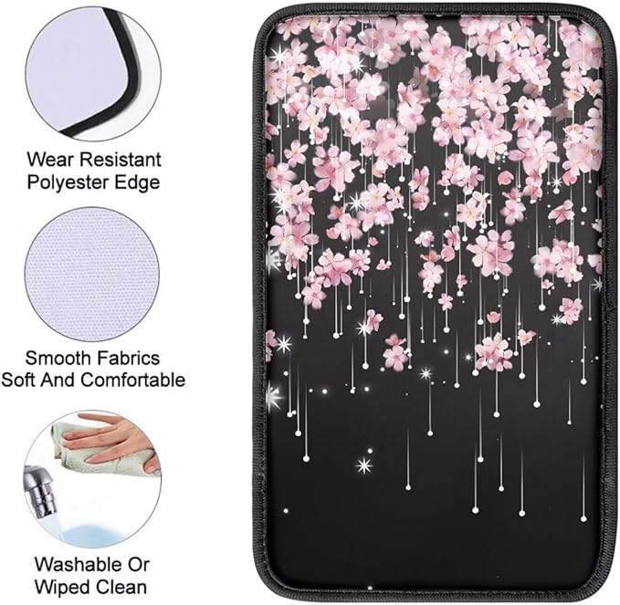 Japanese Cherry Print Universal Center Console Cover Armrest Cover for Car SUV,Fashion Car Arm Rest Cover Pad for Women