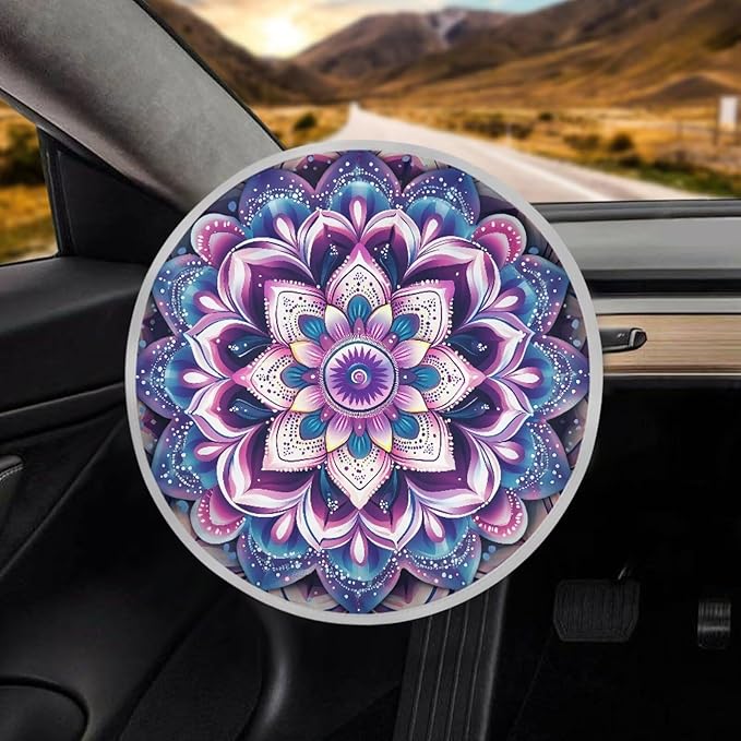 Mandala Steering Wheel Sunshade Purple Heat Resistant Steering Wheel Cover Sunblock Cover for SUV Vehicle Sedan Truck Summer Essential Gift for Holiday