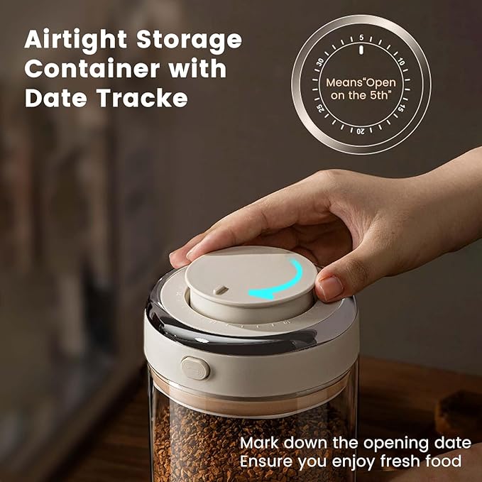 Daily Treasures Kitchen Coffee Canister with One-way Valve Airtight Lid,Sealed Container with Freshness Tracker,Clear Borosilicate Glass Coffee and Sugar Jars for Coffee Bean,60oz/1800ml