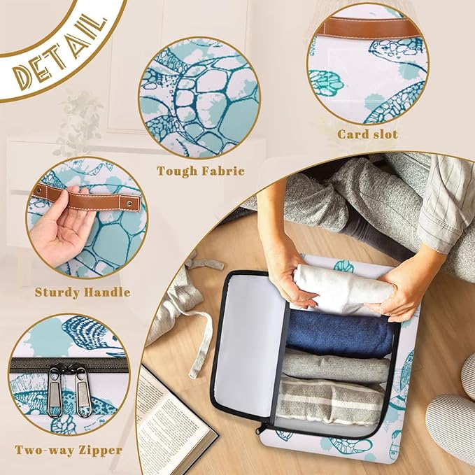 Sea Turtle Ocean Storage Bins With Zipper Lid, Collapsible Trunk Organizer, Car Organizers and Storage Bins with Lids, Decorative Storage Boxes with Handle, Home Storage Baskets for Organizing