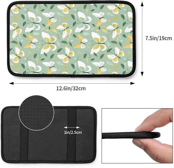 Butterflies Car Center Console Cover Sage Green Butterfly Armrest Cover Pad Cushion Cute Arm Rest Seat Box Protector Cars Decor Accessories