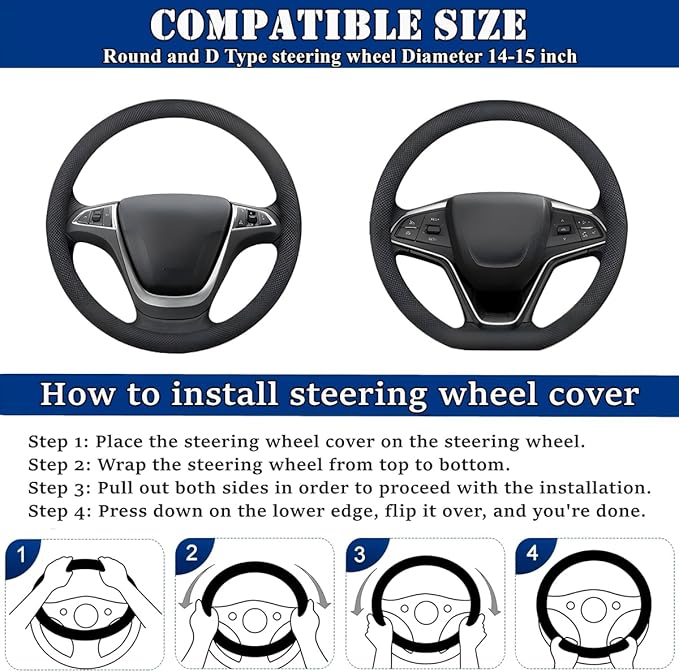 Soft Leather Car Steering Wheel Cover, Universal 15 Inch Colorful Rhinestones Anti-Slip Elastic Steering Wheel Covers for Most Cars, Sparkly Crystal Diamond for Women Girls (White)