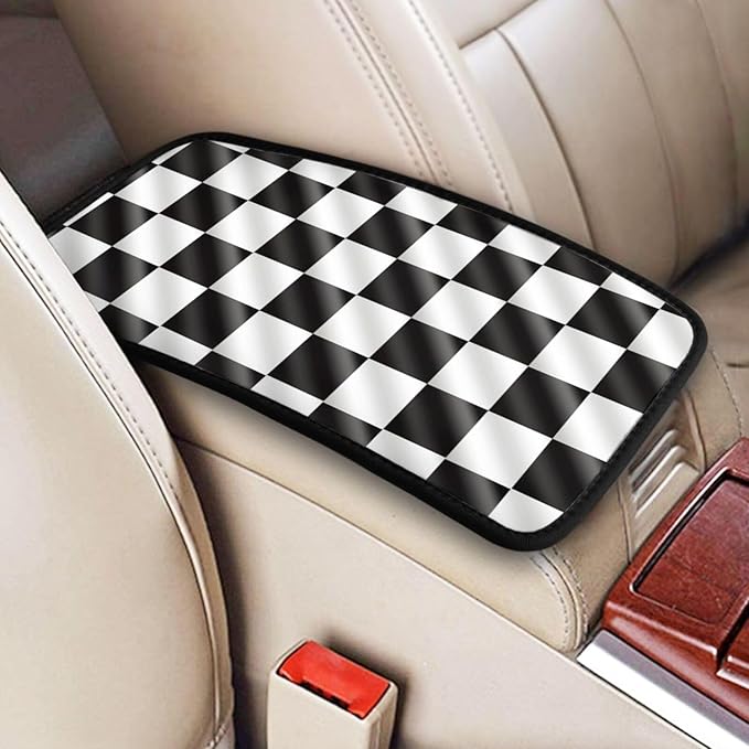 Racing Flags Checkered Flag Universal Center Console Armrest Cover Pad Car Armrest Protector for Most Cars, Suvs & Trucks, Cushion with Easy Installation