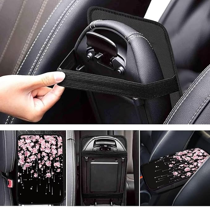 Japanese Cherry Print Universal Center Console Cover Armrest Cover for Car SUV,Fashion Car Arm Rest Cover Pad for Women