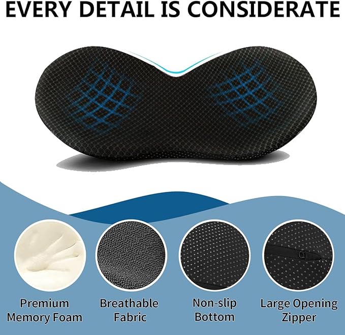 Car Seat Cushion for Ford Mustang 2000-2024, Four Seasons Universal Memory Foam Breathable Non Slip Auto Wedge Seat Pad Sciatica & Lower Back Pain Relief for Driving,Black