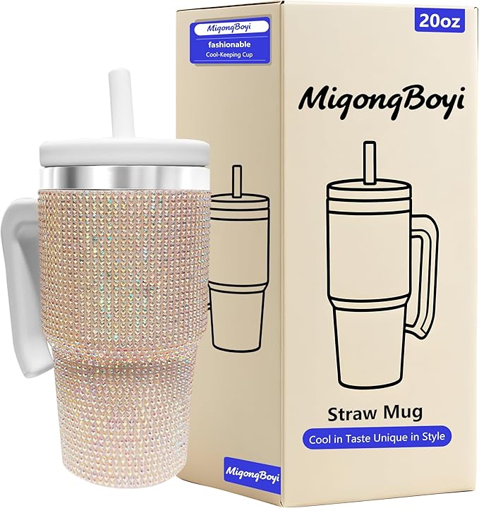 20-OZ Insulated Water Bottle,Insulated Stainless Steel Tumbler,Reusable Cold Drink Thermos,BPA-Free, Double-Wall Stainless Steel Water Bottle (White-Diamond, 20, Fluid Ounces)