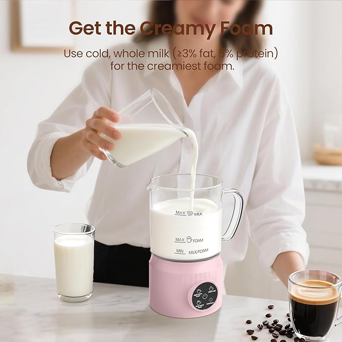 4-in-1 Milk Frother, Electric Milk Frother and Steamer with LED Touch Screen, Non-stick Bottom, Milk Warmer 13.52oz for Lattes, Cappuccinos, and Macchiatos at Home (pink)