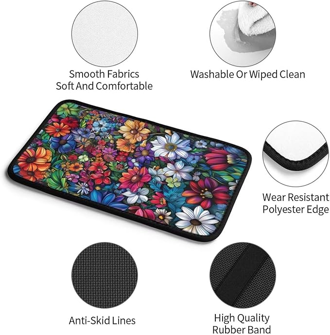 Car Center Console Pad Boho Flower Non-Slip Armrest Cover Floral Mandala Car Center Console Cushion Colorful Blossoms Flower Print Arm Rest Covers