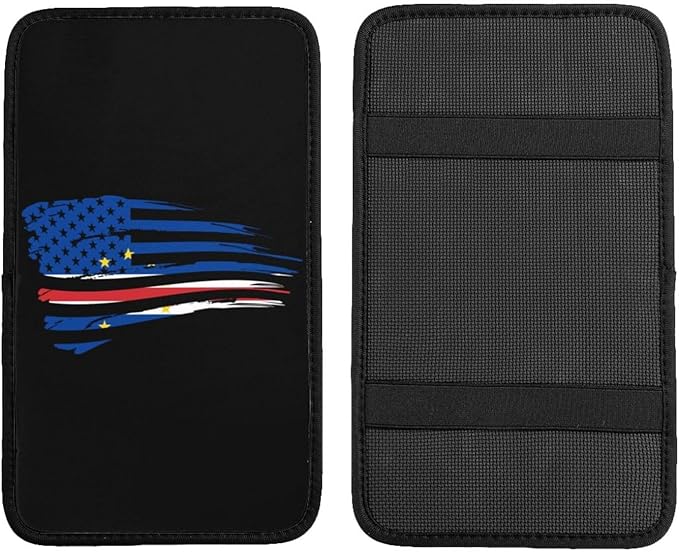 America Flag and Cape Verde Verdean Flag Car Armrest Pads Auto Seat Handrail Box Decoration Cushion Fit for Most Vehicles Accessories, Universal Car Center Console Cover Pad Protector Funny Design