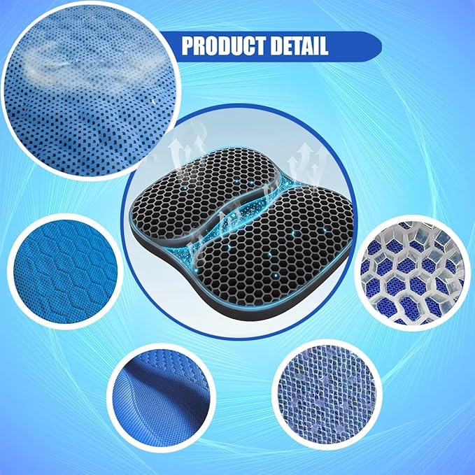 Foldable Seat Cushion for Travel, Honeycomb Gel Seat Cushion with Zipper & Handle, Portable Honeycomb Gel Cushion for Fatigue Relief, Ventilative Butt Pillow 15.8 x 13.3 x 1.4 Inches (1 in Blue)