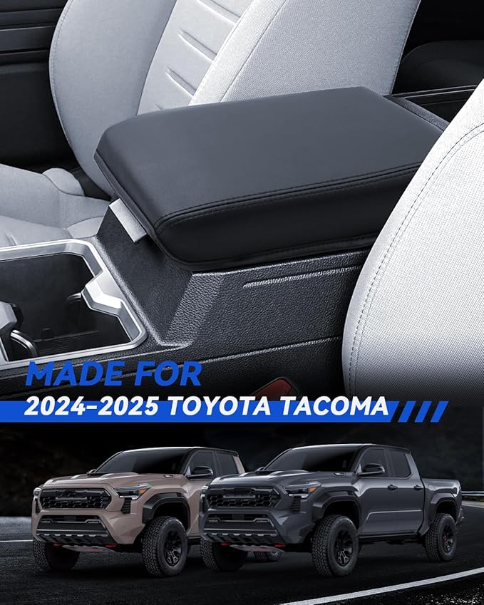 Armrest Cover for 2024 2025 Toyota Tacoma SR /SR5/TRD PreRunner/Limited/Trailhunter/TRD Pro Accessories Center Console Middle Lid Pad Protector for Car Elbow Rest