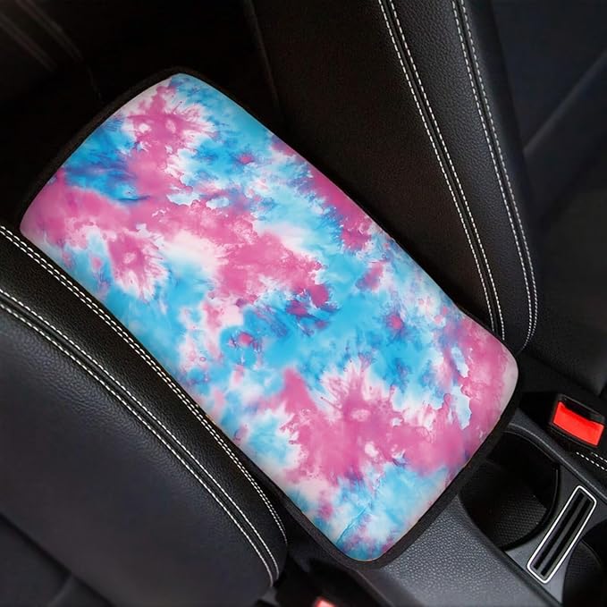 Tie Dye Pattern Car Center Console Cover Automotive Armrest Cushion Washable Car Center Console Pad Sweat Absorbing Center Console Cover Car Accessories