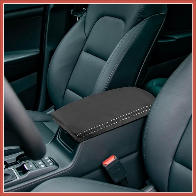 ACROPIX Car Center Console Armrest Cover for Hyundai Tucson 2016-2021 Faux Leather Interior Arm Rest Cover Elbow Cushion Pad Black Gray Stitches Car Parts