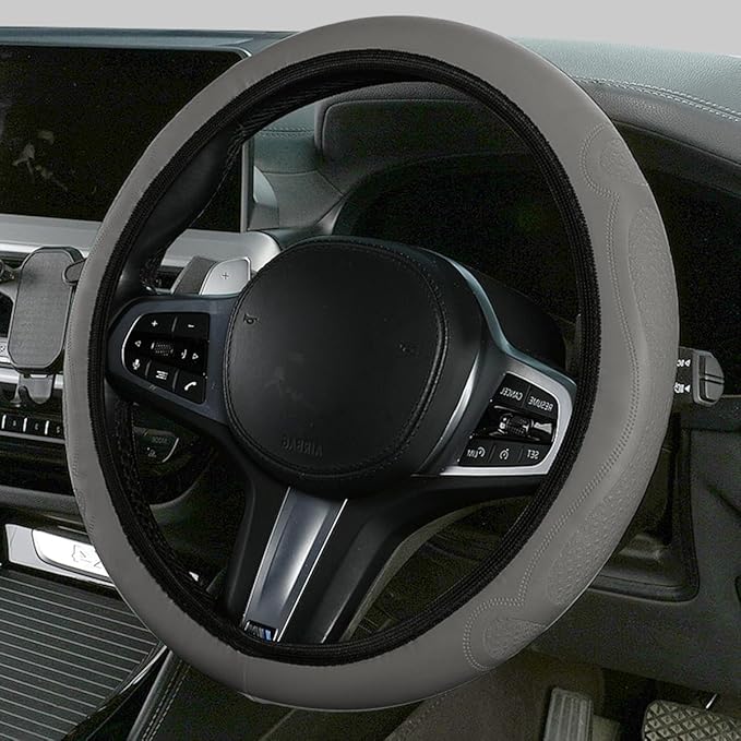 Car Steering Wheel Cover, 15 Inch Leather Soft Elastic Stretch Anti Slip Auto Steering Wheel Wrap Guard, Breathable Vehicle Interior Accessories, Universal for SUV RV Truck (Gray)