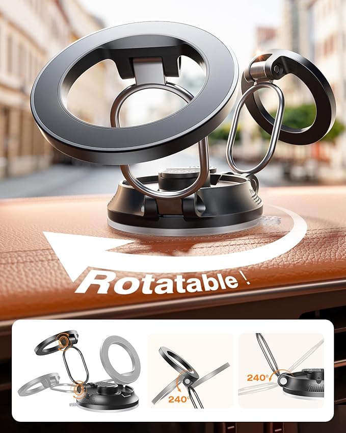 SUPERONE Car Phone Holder for Magsafe [78+LBS Strongest Suction & 2800gf Magnetic] 360° Adjustable Magnetic Car Mount, Foldable Cell Phone Holders for Your Car for iPhone 17 16 15 14 13 12 Series