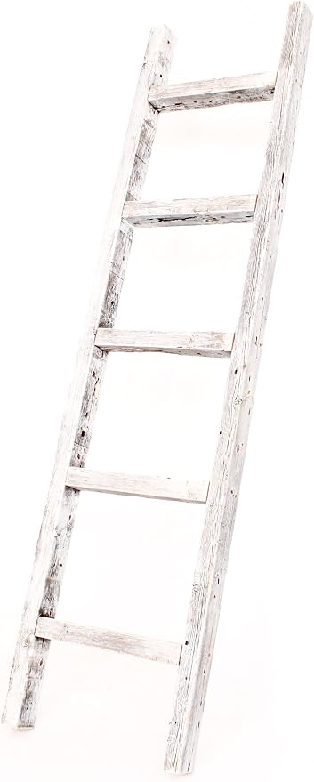 BARNWOODUSA Rustic Decorative Ladder - 100% Upcycled Wood (60" x 12" x 1.5", White Wash)