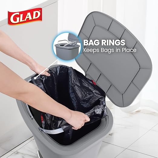 Glad 20 Gallon Trash Can with Clorox Odor Protection | Plastic Kitchen Waste Bin | Hands Free with Step On Foot Pedal and Garbage Bag Rings, Grey