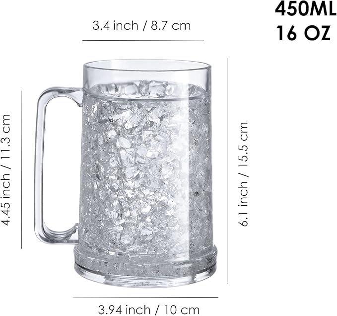 Double Wall Gel Frosty Freezer Ice Mugs Clear 16oz Set of 1 (White), one, BB000