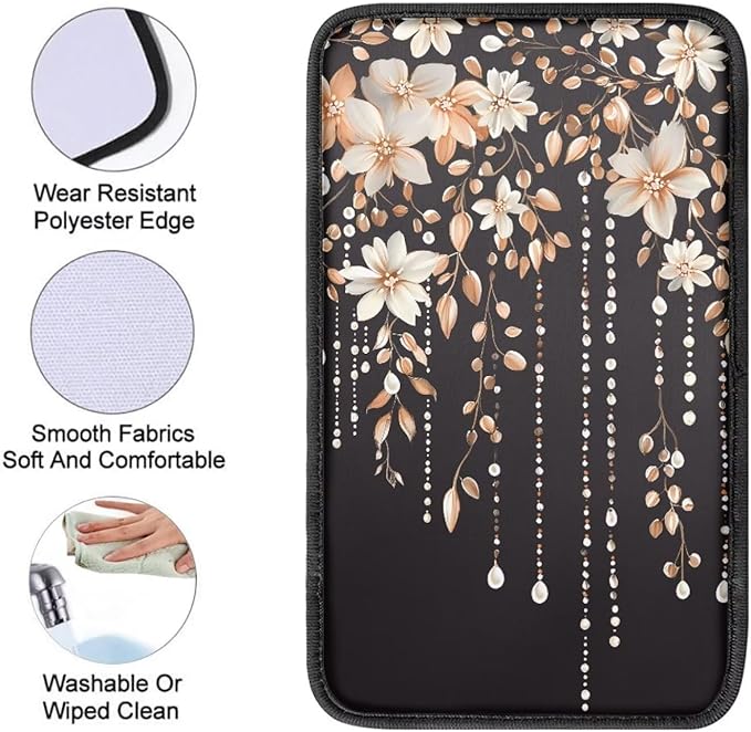 Orange Cherry Blossom Print Auto Center Console Cover Arm Rest Cover for SUV Truck,Soft Car Arm Rest Cover Universal Fit