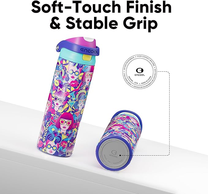ENCOOL Leakproof Insulated Water Bottle with Straw Dual-Sip Water Bottle Bag-Safe Design for Work, Commute & Gym – Keeps Drinks Cold All Day, 24 oz, Vibe Spice