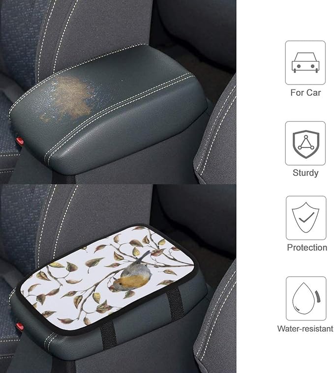 Bird Car Center Console Cushion Pad,Waterproof Armrest Seat Box Cover Protector,Comfortable Car Decor Accessories Fit for Most Cars, Vehicles, SUVs