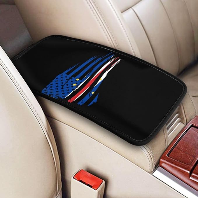 America Flag and Cape Verde Verdean Flag Car Armrest Pads Auto Seat Handrail Box Decoration Cushion Fit for Most Vehicles Accessories, Universal Car Center Console Cover Pad Protector Funny Design