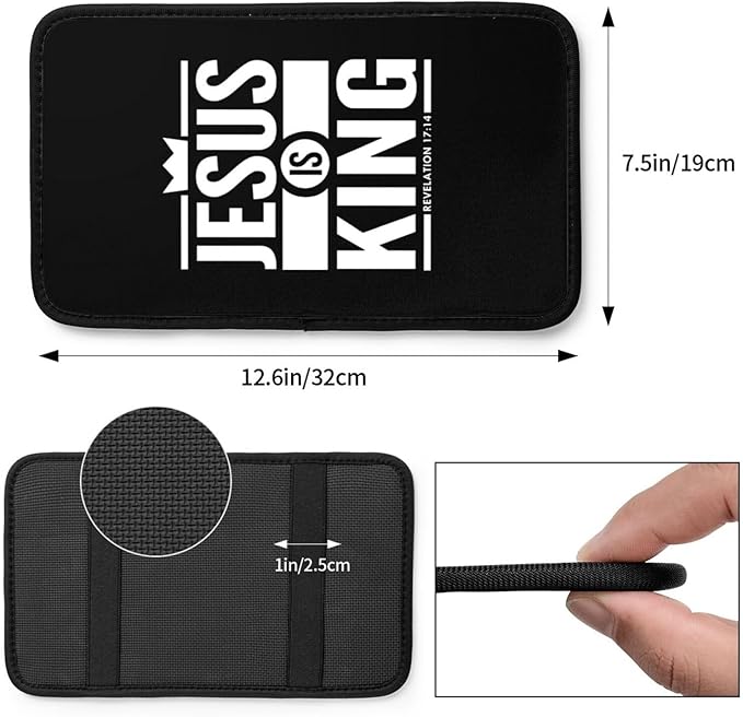 Jesus is King Christian Bible Scripture Quote Car Handrail Box Cushion Auto Center Console Cover Car Center Console Cushion Pad Waterproof Car Armrest Seat Box Cover Fit for Car Truck Rv SUV