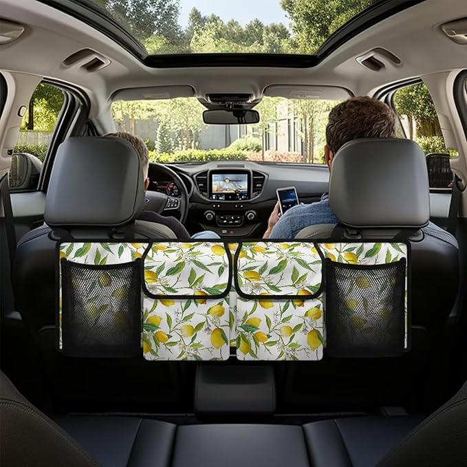 Lemon Trunk Organizer with 4 Pockets, Adjustable Car Organizers Storage Back Seat Car Organizer Machine Washable, Make The Trunk of Your Car Look Neat and Tidy