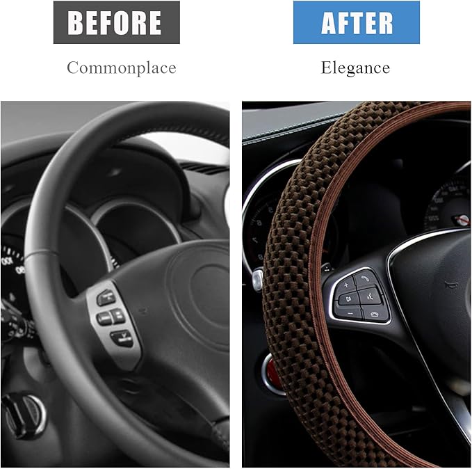 Car Steering Wheel Cover, 15 Inches Automotive Steering Wheel Protector, Elastic Stretch Steering Wheel Cover for Most Vehicles, Universal Interior Decor Car Accessories (Brown)