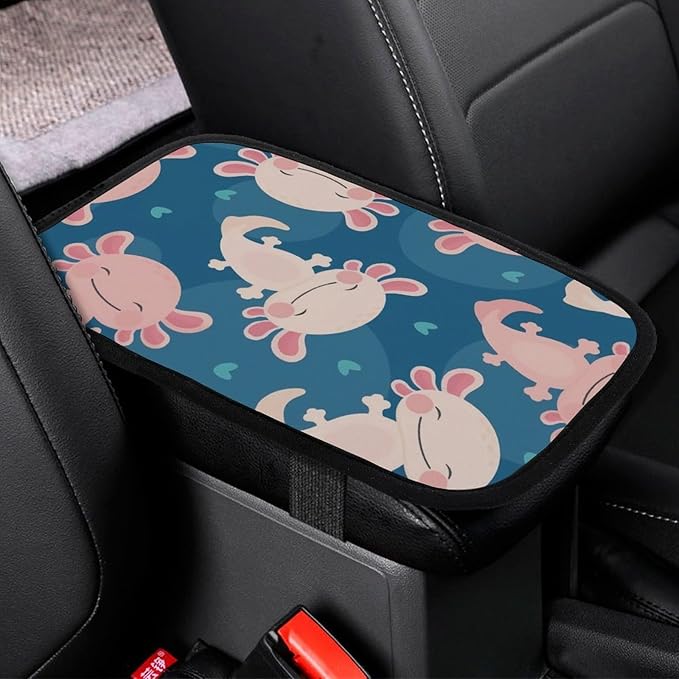 Axolotlkawaii Car Center Console Cushion Pad,Waterproof Armrest Seat Box Cover Protector,Comfortable Car Decor Accessories Fit for Most Cars, Vehicles, SUVs