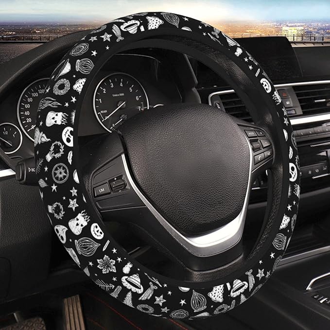 Ghost Steering Wheel Cover for Women Men Girls, Car Accessories Decor Thickened Anti-Slip Auto Steering Wheel Covers Protector Universal Fit 15 Inch for Cars, Truck, SUV