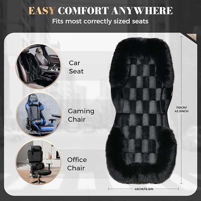 Coverado Fluffy Fur Car Seat Covers, Luxury Thickened Plush Car Seat Cushion Set, Warm Faux Sheepskin Seat Covers, Soft Fuzzy Car Seat Protector, Non-Slip Front Seat Covers Universal Fits Most Cars