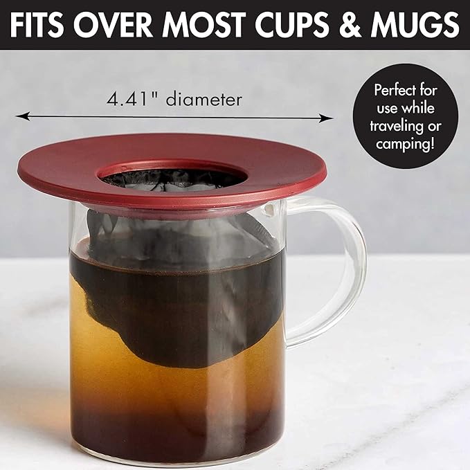 Primula Brew Buddy Portable Pour Over, Reusable Fine Mesh Filter, Dishwasher Safe, Single Cup of Coffee or Tea at Any Strength, Ideal for Travel or Camping, 404.88 milliliters, Red (Pack of 6)