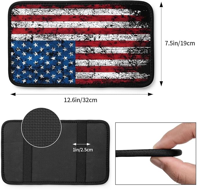 American Flag Car Center Console Cover, Universal Waterproof Armrest Pad, Soft Comfort Cushion & Scratch-Resistant Protector for Cars, SUVs and Trucks