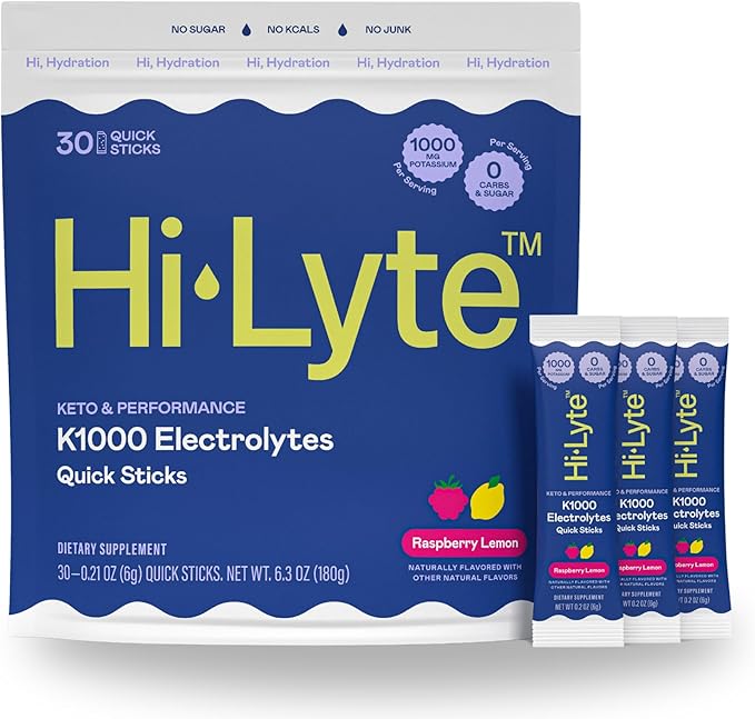 Hi-Lyte K1000 Electrolytes Powder Packets Raspberry Lemon, 30 Servings
