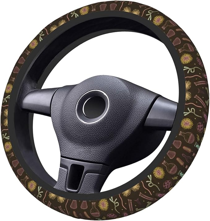 Science Laboratory Microbes Pattern Car Steering Wheel Cover, 15 Inch Steering Wheel Cover Stylish Decor for Most Cars