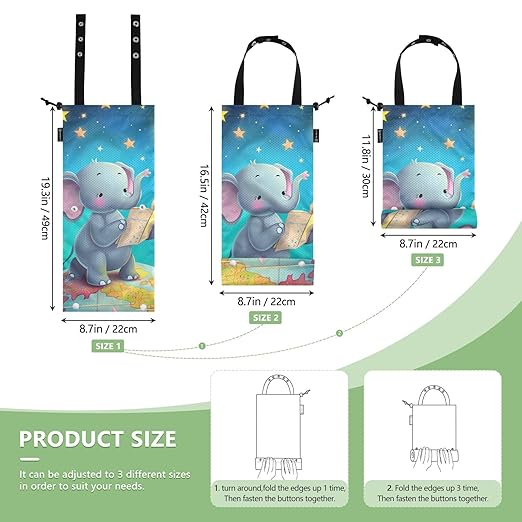 ALAZA Hanging Car Trash Bags Garbage Bag Trash Can for Back Seat Small Elephant Reading Washable Storage Bag Retractable 2 Pack