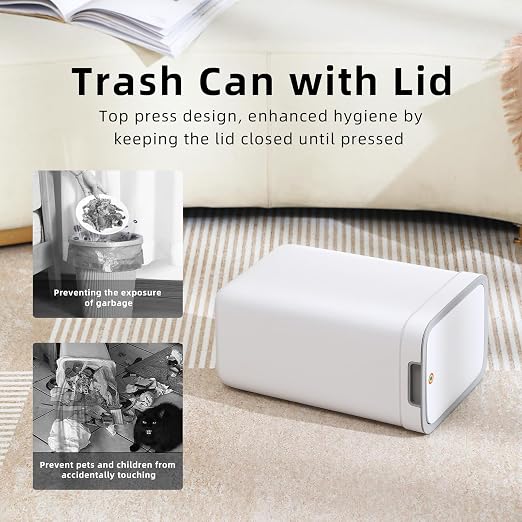 MOPALL 2 Pack Bathroom Trash Can with Lid, 3.6Gal + 2.5Gal Small Garbage Can Set with Pop-Up Lid, Slim Trash Bin Waste Basket for Toilet, Office, Bedroom, Living Room (White)