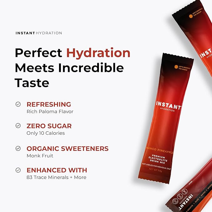 Instant Hydration Electrolytes Powder Packets - Mango Pineapple Drink Mix - Zero Sugar - Keto, Vegan, Gluten-Free, Non-GMO - Boost Recovery, Brain Health, Muscle & Tissue Support- 30 Sticks