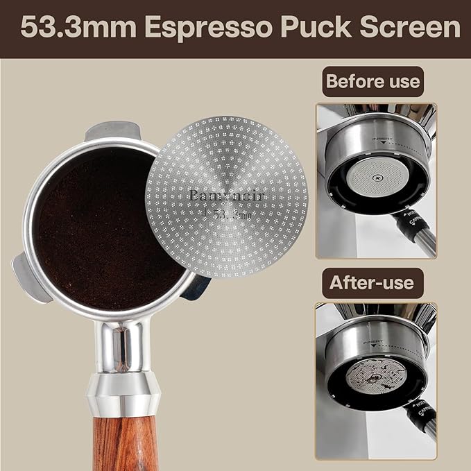 2packs Espresso Puck Screen,53.3mm Puck Screen Compatible With Breville Portafilter 54mm,Mesh Plate For Espresso Coffee Filter Basket,0.65mm Thickness,150μm,Stainless Steel (2 Packs 53.3mm)