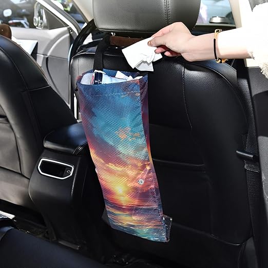 ALAZA Hanging Car Trash Bags Garbage Bag Trash Can for Back Seat Small Sunset Glow Sea Washable Storage Bag Retractable 2 Pack